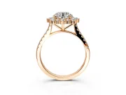 Halo Engagement Ring Setting for Round Cut Center with Single-Row Pave, Open Basket and Prong Head in Rose Gold