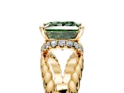 Halo Engagement Ring Setting for Fancy Green Princess Cut Center with Rope Twist Split Shank and Prong Head in Yellow Gold