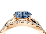 Solitaire Engagement Ring Setting for Fancy Blue Round Cut Center with Wide-Open Split Shank and Prong Head in Rose Gold