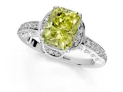 Floral Engagement Ring Setting for Fancy Yellow Radiant Cut Center with Four Accent Clusters and Prong Head in Platinum