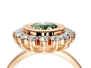 Halo Engagement Ring Setting for Fancy Green Oval Center with Milgrain Bezel Rim, Plain Band and Prong Head in Rose Gold