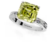 Solitaire Engagement Ring Setting for Fancy Yellow Asscher Cut Center with Channel Baguette Band and Prong Head in White Gold