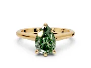 Solitaire Engagement Ring Setting for Fancy Green Pear-Shaped Center with Cathedral Band and Prong Head in Yellow Gold