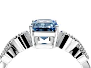 Leaf Engagement Ring Setting for Fancy Blue Emerald Cut Center with Milgrain Accent Band and Prong Head in Sterling Silver