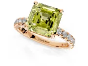 Solitaire Engagement Ring Setting for Fancy Yellow Asscher Cut Center with Shared-Prong Accents and Prong Head in Rose Gold