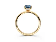 Hidden Halo Engagement Ring Setting for Fancy Blue Emerald Cut Center with Thin Round-Wire Band and Prong Head in Yellow Gold