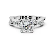 Crossover Engagement Ring Setting for Cushion Cut Center with Pave and Plain Strands and Prong Head in Platinum