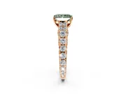 Solitaire Engagement Ring Setting for Fancy Green Radiant Cut Center with Pave Cathedral Shoulders and Prong Head in Rose Gold