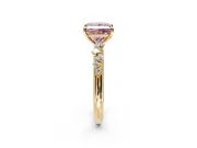 Cluster Engagement Ring Setting for Fancy Pink Princess Cut Center with Round Cut Accent Band and Prong Head in Yellow Gold