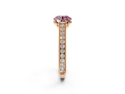 Solitaire Engagement Ring Setting for Fancy Pink Round Cut Center with Engraved Pave Band and Prong Head in Rose Gold