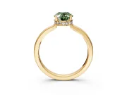 Hidden Halo Engagement Ring Setting for Fancy Green Oval Center with Wide Flat Plain Band and Prong Head in Yellow Gold