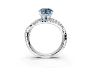 Solitaire Engagement Ring Setting for Fancy Blue Round Cut Center with Woven 3-Strand Pave Band and Prong Head in Platinum