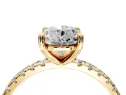 Solitaire Engagement Ring Setting for Oval Center with Fine Pave Narrow Band and Prong Head in Yellow Gold