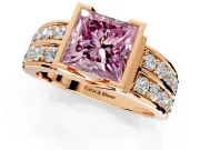 Bezel Engagement Ring Setting for Fancy Pink Princess Cut Center with Wide Channel-Set Band and Bezel Head in Rose Gold