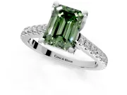 Solitaire Engagement Ring Setting for Fancy Green Emerald Cut Center with Widening Pave Band and Claw Prong Head in Sterling Silver