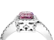 Accent Halo Engagement Ring Setting for Fancy Pink Radiant Cut Center with Full-Length Pave Band and Prong Head in White Gold