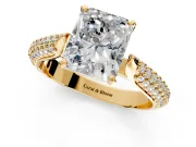 Solitaire Engagement Ring Setting for Radiant Cut Center with Multi-Row Accents and Prong Head in Yellow Gold