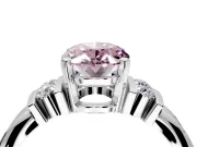 Solitaire Engagement Ring Setting for Fancy Pink Oval Center with Grooved Bar Accent Band and Prong Head in Sterling Silver
