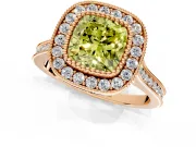 Halo Engagement Ring Setting for Fancy Yellow Cushion Cut Center with Milgrain Frame, Pave Band and Prong Head in Rose Gold