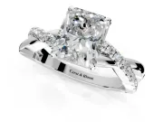 Crossover Engagement Ring Setting for Radiant Cut Center with Pave and Plain Strands and Prong Head in Sterling Silver