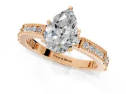 Solitaire Engagement Ring Setting for Pear-Shaped Center with Milgrain-Edged Pave Band and Prong Head in Rose Gold