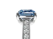 Solitaire Engagement Ring Setting for Fancy Blue Asscher Cut Center with Milgrain-Framed Pave Band and Prong Head in Sterling Silver