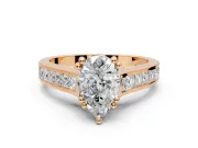 Solitaire Engagement Ring Setting for Pear-Shaped Center with Channel Band and Double Claw Prong Head in Rose Gold