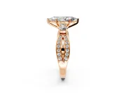 3 Stone Engagement Ring Setting for Marquise Center with Pave Twist Band and Prong Head in Rose Gold