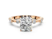 Solitaire Engagement Ring Setting for Radiant Cut Center with Bezel Station Band and Prong Head in Rose Gold