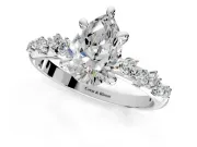 Solitaire Engagement Ring Setting for Pear-Shaped Center with Trailing Leaf Accent Band and Prong Head in Sterling Silver