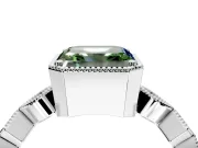 Milgrain Bezel Engagement Ring Setting for Fancy Green Asscher Cut Center with Marquise Stations and Bezel Head in Sterling Silver