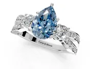 3 Stone Engagement Ring Setting for Fancy Blue Pear-Shaped Center with Pave Twist Band and Prong Head in Platinum