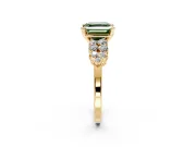 Cluster Engagement Ring Setting for Fancy Green Asscher Cut Center with 2-Row Shoulder Clusters and Prong Head in Yellow Gold
