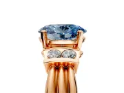 Solitaire Engagement Ring Setting for Fancy Blue Oval Center with Grooved Bar Accent Band and Prong Head in Rose Gold