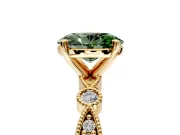 Solitaire Engagement Ring Setting for Fancy Green Oval Center with Milgrain Bezel Accents and Prong Head in Yellow Gold