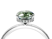 Hidden Halo Engagement Ring Setting for Fancy Green Oval Center with Plain Band and Tall Prong Head in Platinum