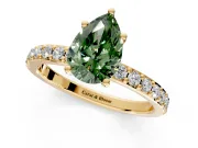 Solitaire Engagement Ring Setting for Fancy Green Pear-Shaped Center with Round Cut Pave Band and Prong Head in Yellow Gold