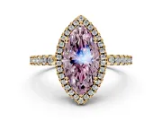 Accent Halo Engagement Ring Setting for Fancy Pink Marquise Center with Full-Length Pave Band and Prong Head in Yellow Gold