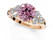 Cluster Engagement Ring Setting for Fancy Pink Round Cut Center with Round Cut Accent Frame and Prong Head in Rose Gold