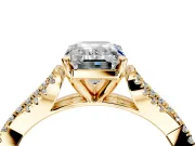 Solitaire Engagement Ring Setting for Emerald Cut Center with Twisted Pave Split Shank and Prong Head in Yellow Gold