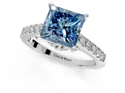 Solitaire Engagement Ring Setting for Fancy Blue Princess Cut Center with Crossover Accents and Prong Head in Platinum