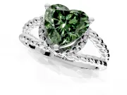 Halo Engagement Ring Setting for Fancy Green Heart-Shaped Center with Rope Twist Split Shank and Prong Head in Platinum