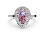 Halo Engagement Ring Setting for Fancy Pink Pear-Shaped Center with Plain Tapered Band and Prong Head in White Gold
