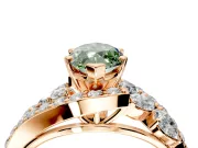 Halo Engagement Ring Setting for Fancy Green Marquise Center with Marquise and Pave Bypass Band and Prong Head in Rose Gold