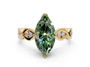 Solitaire Engagement Ring Setting for Fancy Green Marquise Center with Accented Twist Band and Leaf Prong Head in Yellow Gold