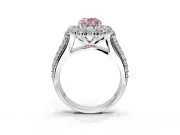 Large Accent Halo Engagement Ring Setting for Fancy Pink Oval Center with Pave Split Shank and Prong Head in Sterling Silver