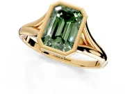 Solitaire Engagement Ring Setting for Fancy Green Emerald Cut Center with V Split Shank and Bezel Head in Yellow Gold