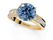 Solitaire Engagement Ring Setting for Fancy Blue Round Cut Center with Princess Cut Channel Band and Prong Head in Yellow Gold