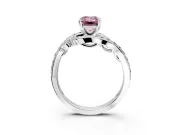 Solitaire Engagement Ring Setting for Fancy Pink Emerald Cut Center with Pave Bypass Twist Band and Prong Head in Platinum