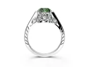 Cathedral Engagement Ring Setting for Fancy Green Cushion Cut Center with Antique-Style Pave Band and Prong Head in Sterling Silver
